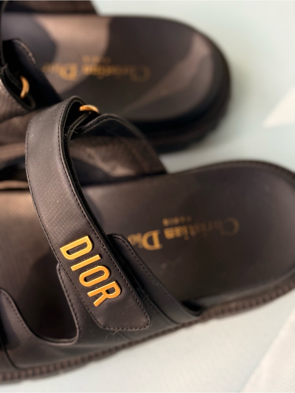 Dior Black Leather Logo Slide Sandals - Picture 2 of 6